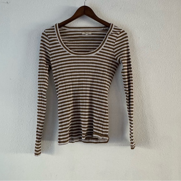 Madewell Pointelle Square-Scoop Tee Weathered Olive Striped Ribbed Shirt Medium - Picture 11 of 11